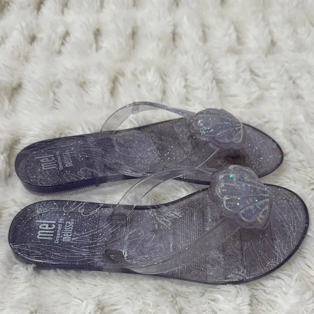 Mini Melissa Children’s Glass Glitter  Iridescent Shell Sandals Size 13